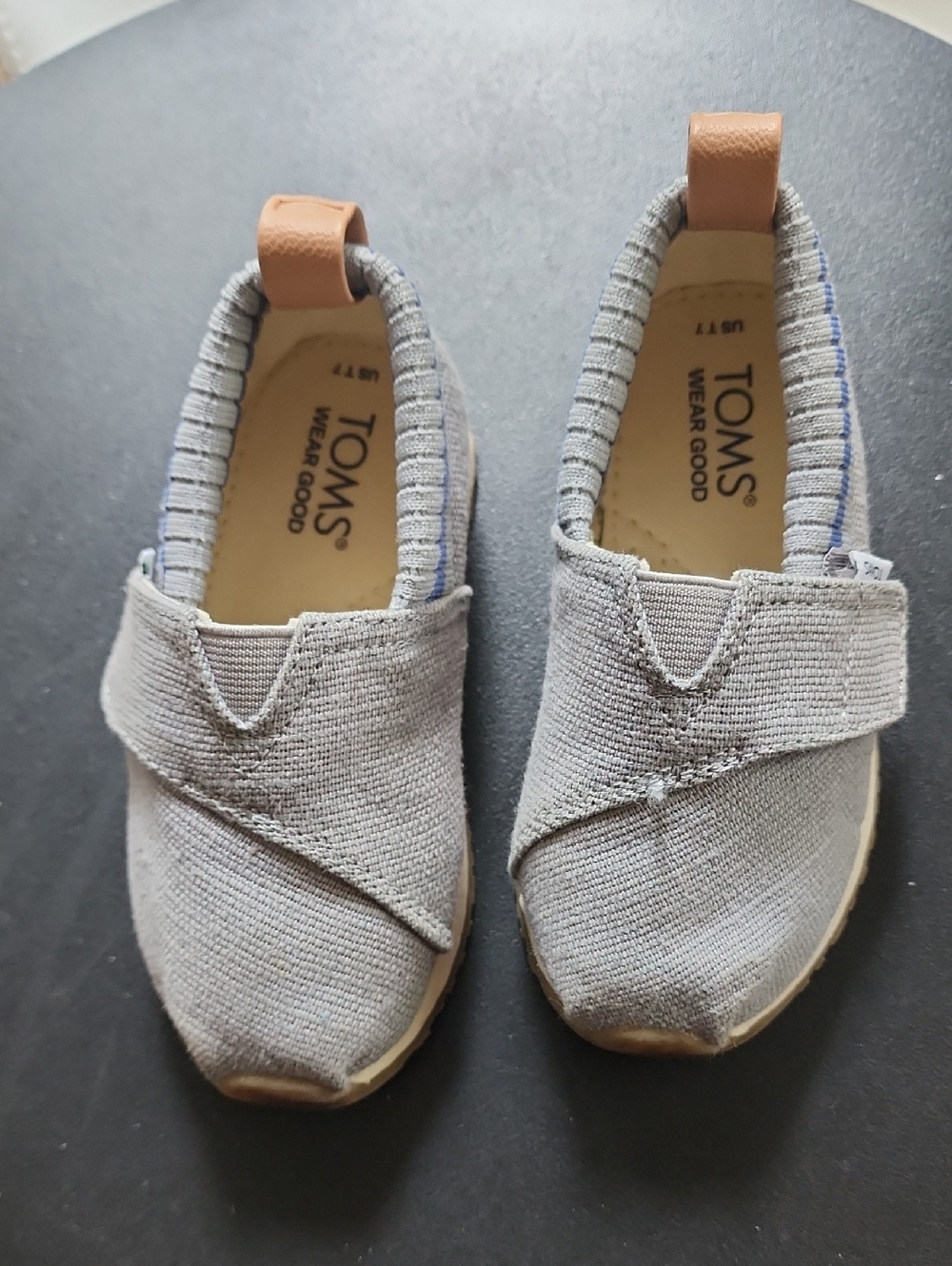 Toms Kids Slip-On Sneakers in Light Gray with Tan Pull Tabs